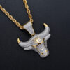 Wholesale Micropaved Zirconia Bull Head Men's Necklace Sweater Chain