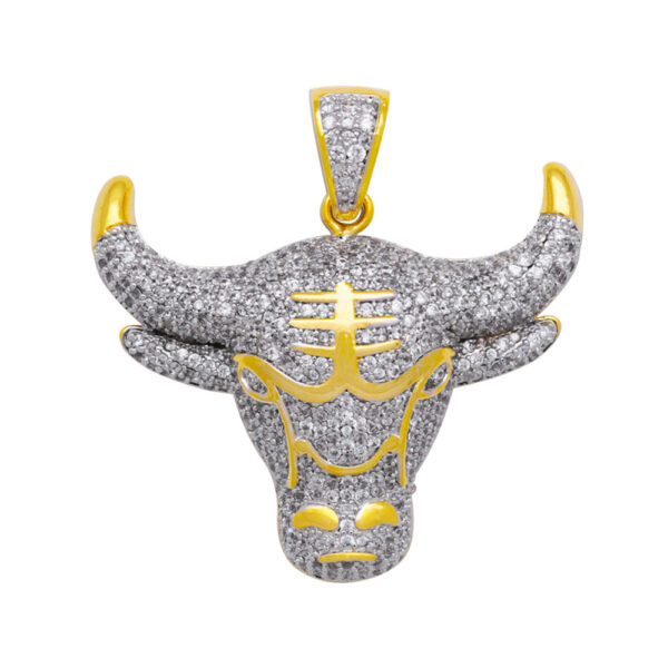 Wholesale Micropaved Zirconia Bull Head Men's Necklace Sweater Chain