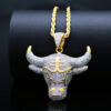 Wholesale Micropaved Zirconia Bull Head Men's Necklace Sweater Chain