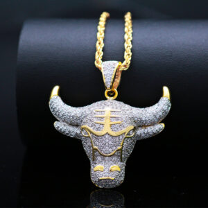 Wholesale Micropaved Zirconia Bull Head Men's Necklace Sweater Chain