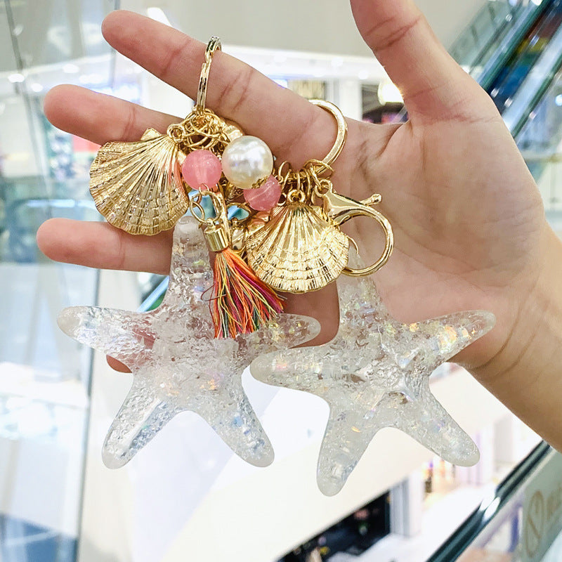 Wholesale Starfish Shell Pearl Rhinestone Keychains