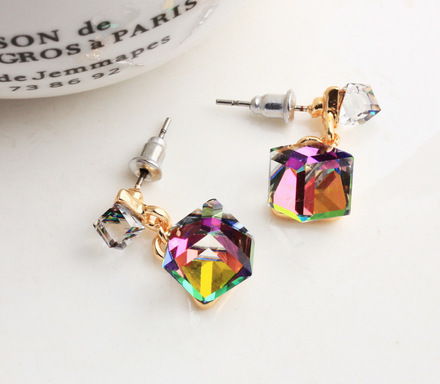 Wholesale Double Crystal Cube Multicolor Alloy Earrings