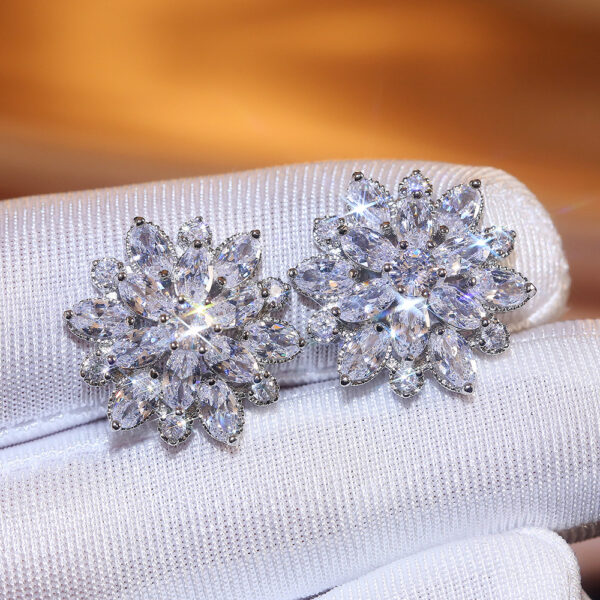 Wholesale Sunflower Double Zircon Copper Earrings