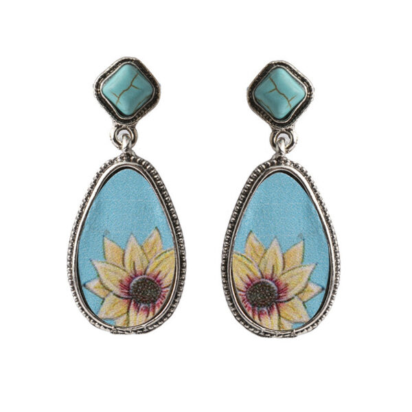 Wholesale Turquoise Sunflower Alloy Earrings