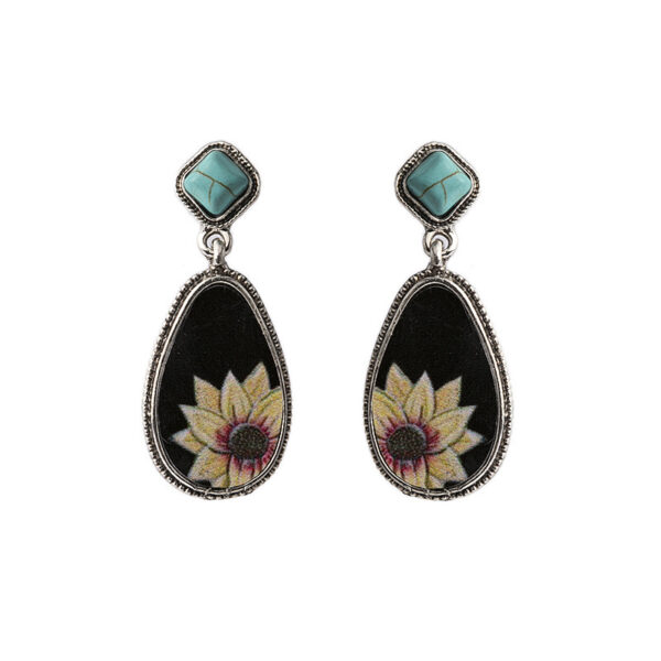 Wholesale Turquoise Sunflower Alloy Earrings