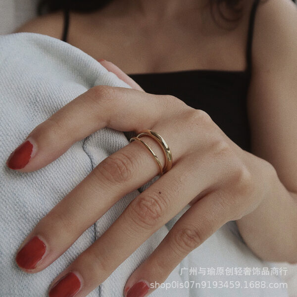15088903095_476714056 Wholesale double layered titanium steel gold-plated smooth ring