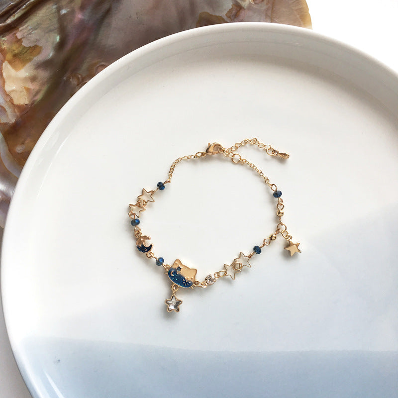 Wholesale Cat Star Moon Gradient Alloy Bracelet