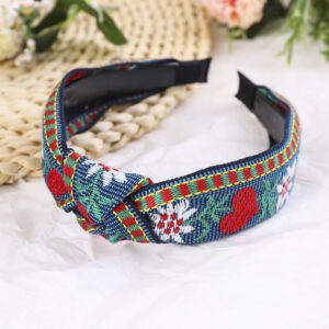 Navy Blue Embroidered Knot Hairband