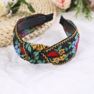 Black embroidered knotted headband