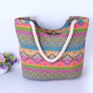 Wholesale Fashion Geometric Canvas Shoulder Beach Bag
