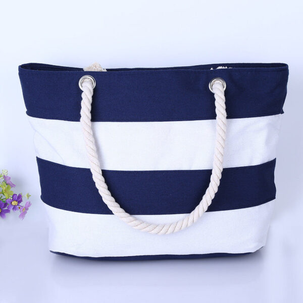 Wholesale Burlap Stripe Panel Canvas Shoulder Beach Bag