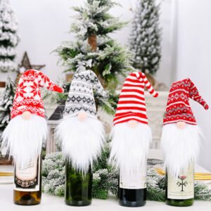 Wholesale Christmas Decoration Supplies Knitted Hat Forest Man Acrylic Wine Cover