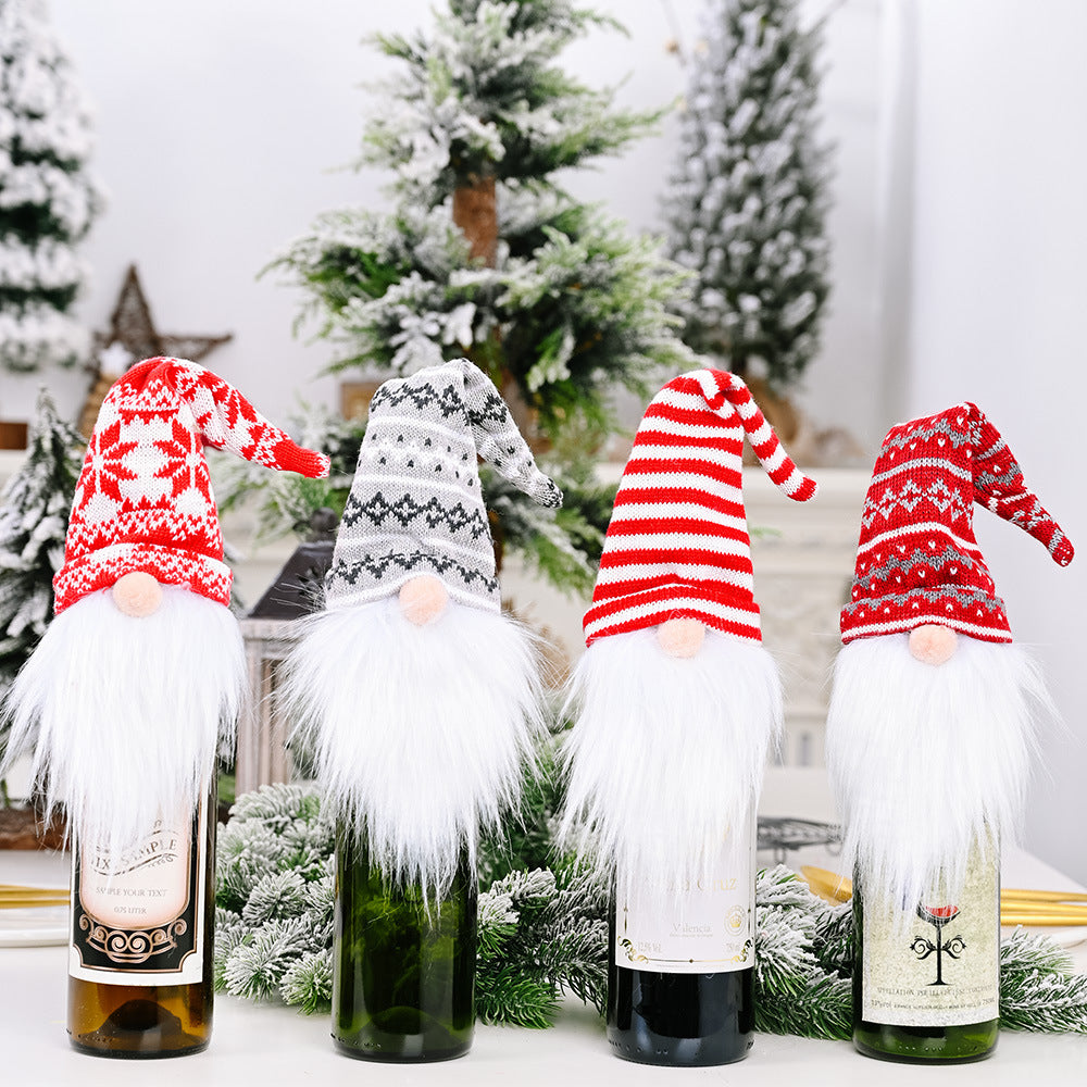 Wholesale Christmas Decoration Splies Knitted Hat Forest Man Acrylic Wine Cover