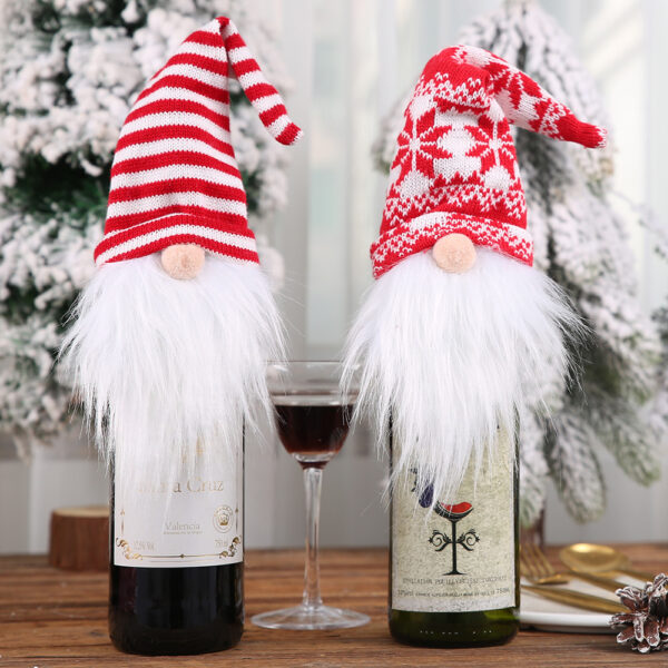 15306546008_826251901 Wholesale Christmas Decoration Supplies Knitted Hat Forest Man Acrylic Wine Cover