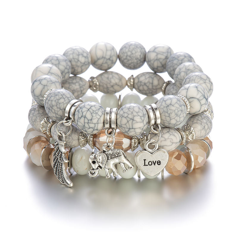 Wholesale Elephant Wings Heart LOVE Pattern Beaded Bracelet