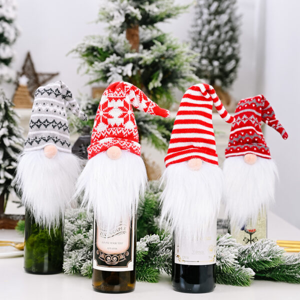15412832251_826251901 Wholesale Christmas Decoration Supplies Knitted Hat Forest Man Acrylic Wine Cover