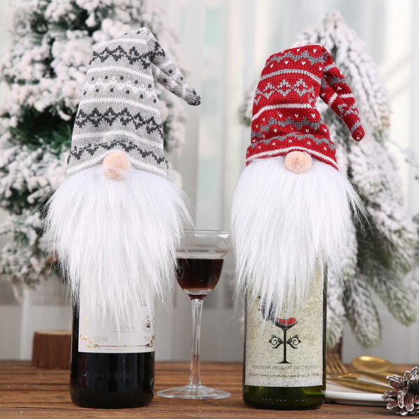 15412856008_826251901 Wholesale Christmas Decoration Supplies Knitted Hat Forest Man Acrylic Wine Cover