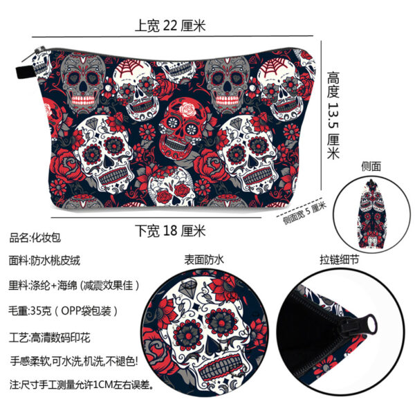 Wholesale Halloween Polyester Printed Skull Head Pattern Wash Multifunctional Travel Storage Bag