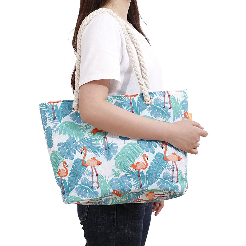 Wholesale lyester Flamingo Canvas Beach Bag