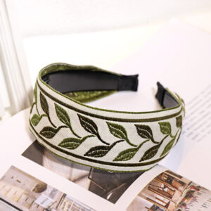 Green embroidered headband