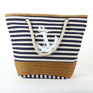Wholesale One Shoulder Canvas Striped Tassel Beach Bag