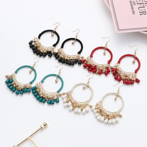 Wholesale Hand Woven Round Water Drop Tassel Acrylic Alloy Earrings