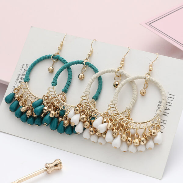 Wholesale Hand Woven Round Water Drop Tassel Acrylic Alloy Earrings