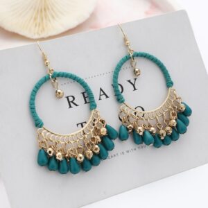 Wholesale Hand Woven Round Water Drop Tassel Acrylic Alloy Earrings