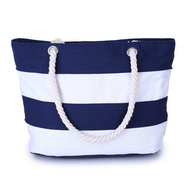 Wholesale Burlap Stripe Panel Canvas Shoulder Beach Bag