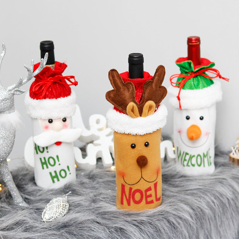 Wholesale Christmas Doll Wine Bottle Non-woven Fabric Set Decorations