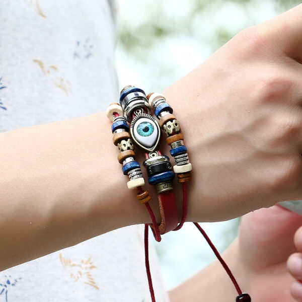 16000617980_2118088041 Wholesale Jewelry Beaded Eyes Leather Bracelet