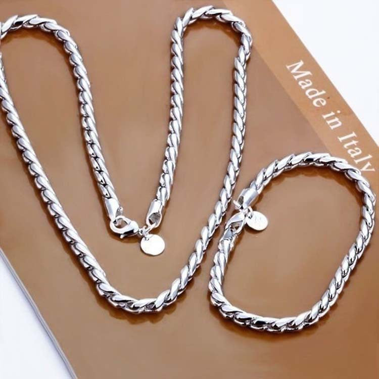 Wholesale Sier Foxtail Alloy Bracelet Jewelry Set
