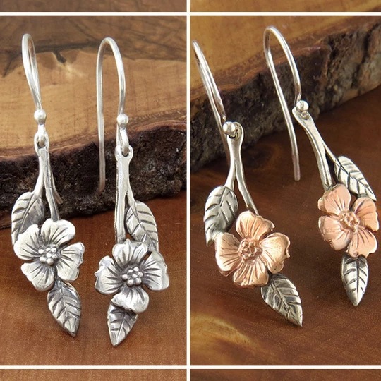 16041676910_1346985648-1 Wholesale Two-tone Rose Gold Flower Leaf Alloy Earrings