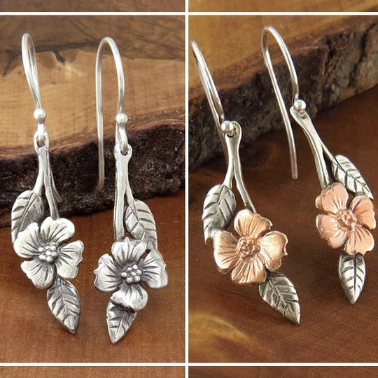 16041676910_1346985648 Wholesale Two-tone Rose Gold Flower Leaf Alloy Earrings