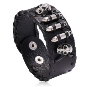 16090260647_2118088041 Wholesale Motorcycle Skull Leather Bracelet