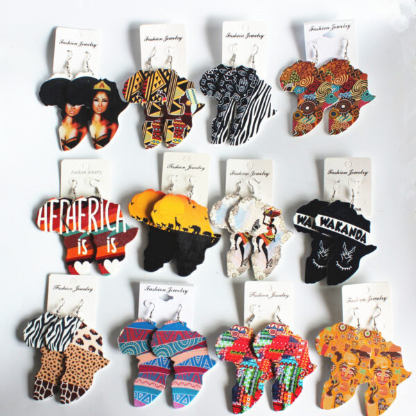16090939385_1131470276 Wholesale African Map Wooden Earrings
