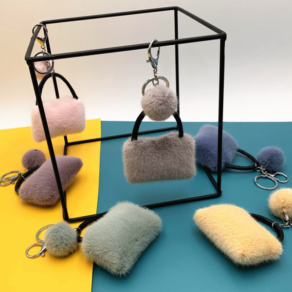 Wholesale Candy Color Plush Pom-pom Car Keychain