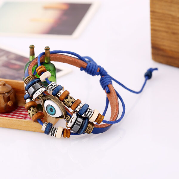 16114373550_2118088041 Wholesale Jewelry Beaded Eyes Leather Bracelet