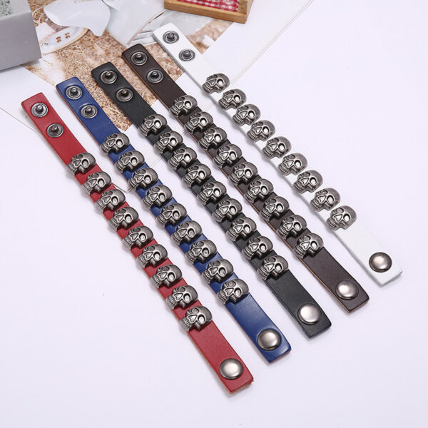 Wholesale personalized skull cowhide bracelet hiphop men's ghost head Halloween bracelet