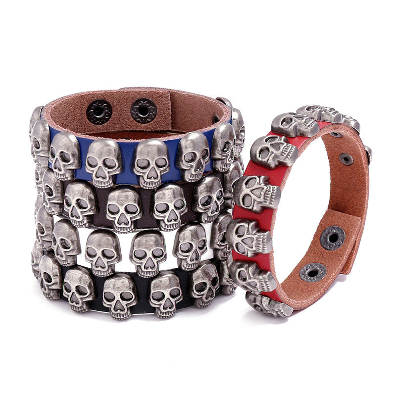 Wholesale personalized skull cowhide bracelet hiphop men's ghost head bracelet
