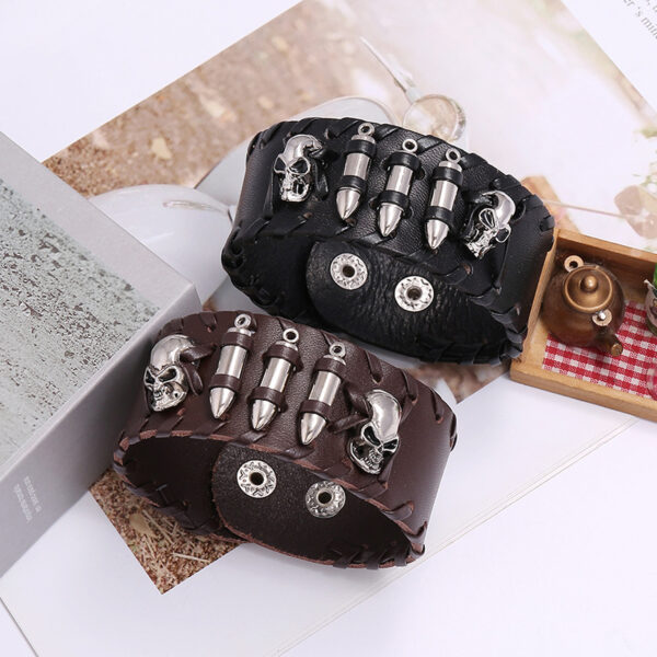 16205741452_2118088041 Wholesale Motorcycle Skull Leather Bracelet