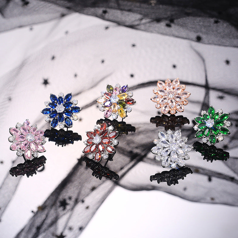Wholesale Suower Double Zircon Copper Earrings