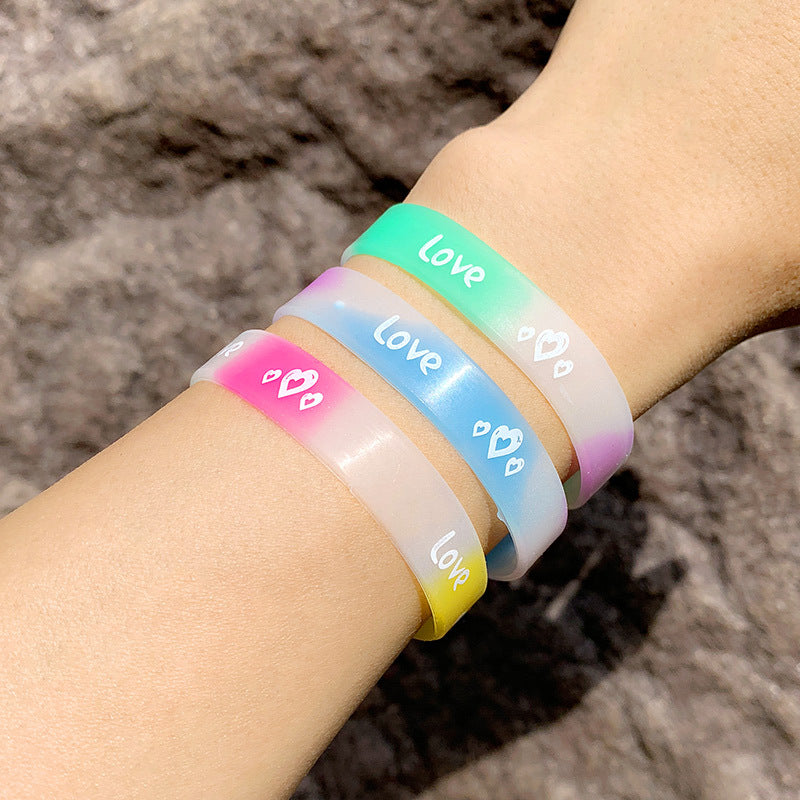 Wholesale Love Peach Heart Silicone Luminous Srts Running Bracelet
