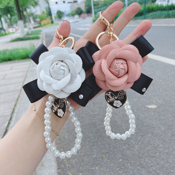 Wholesale PU Bow Camellia Keychain