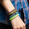 16364487956_1439123456 Wholesale Nepalese Handmade Wooden Beads Leather Multi-layer Woven Bracelet Set