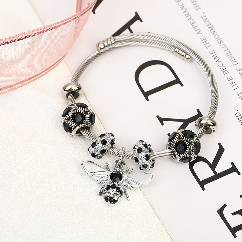 Wholesale Titanium Steel Gold Sier Adjustable Bee Shiny Bracelet