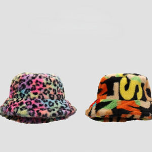 Wholesale Tie-dye Leopard Print Plush Bucket Hat