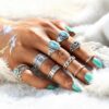 16965474087_221468121 Wholesale Vintage Totem Flower Turquoise 10 Piece Joint Combination Rings