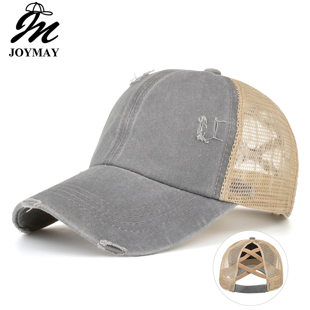 Wholesale Washed old light version cross elastic nytail baseball net cap baseball cap cap Sun cap B719