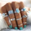 17018902401_221468121 Wholesale Vintage Totem Flower Turquoise 10 Piece Joint Combination Rings